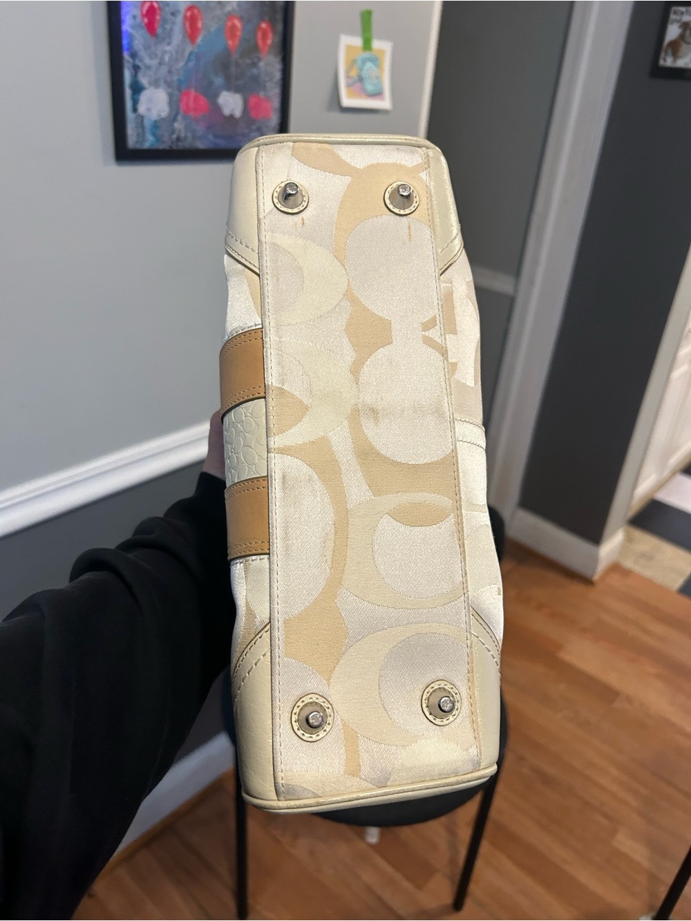 Coach Hampton Optic Vintage Cream and Tan Signature Tote with Horsebit Accent - Picture 6 of 13